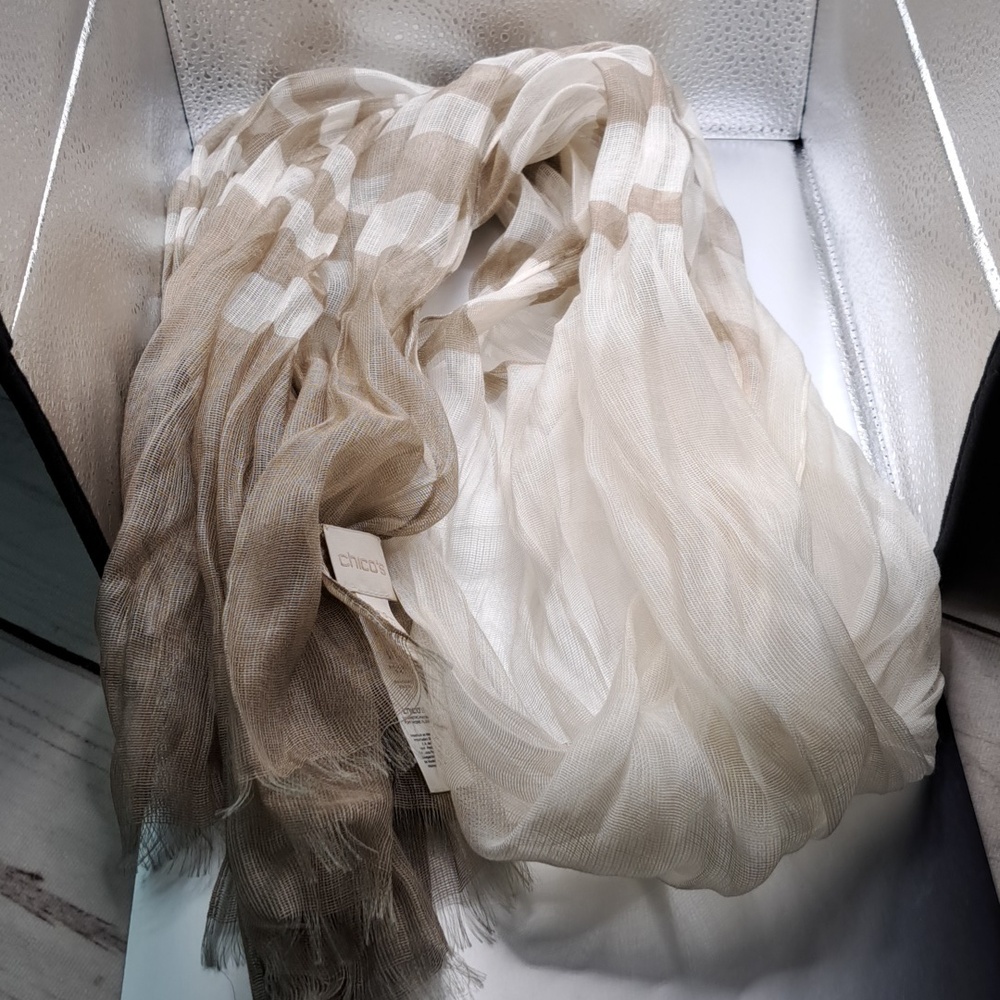 Chicos Hazel Coriander Taupe Lightweight Oblong Scarf - Picture 3 of 4